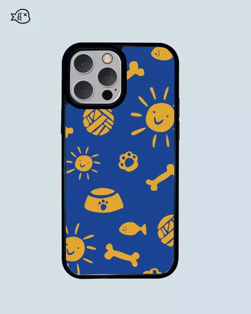 Dog cat paw ，Ball of yarn，bone print Blue Phone case
