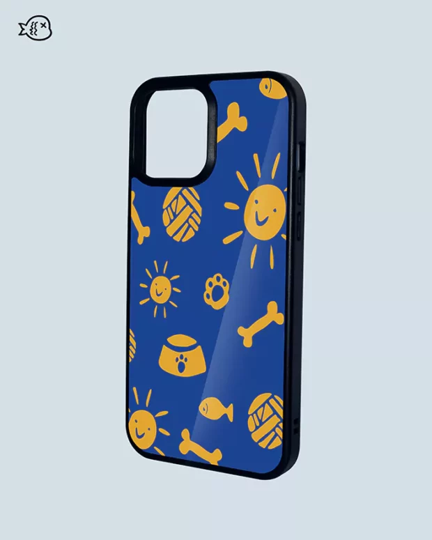 Dog cat paw ，Ball of yarn，bone print Blue Phone case