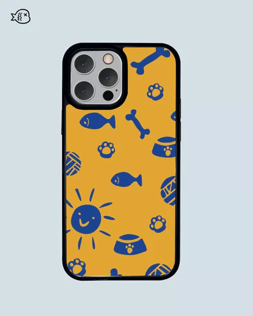 Dog cat paw ，Ball of yarn，bone print Yellow Phone case