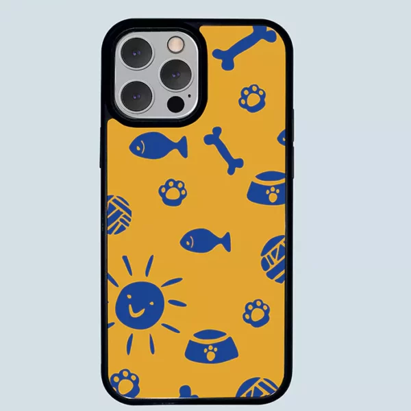 Dog cat paw ，Ball of yarn，bone print Yellow Phone case
