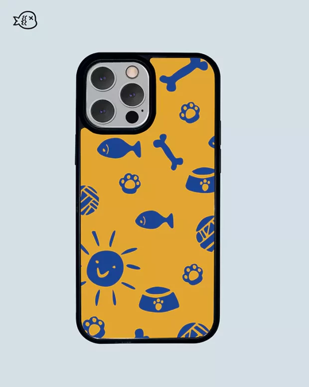 Dog cat paw ，Ball of yarn，bone print Yellow Phone case
