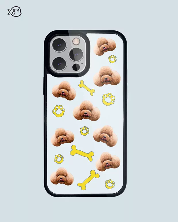 Pet Face Custom Phone Case In Bone And Paw Pattern | Custom Pet Phone Case