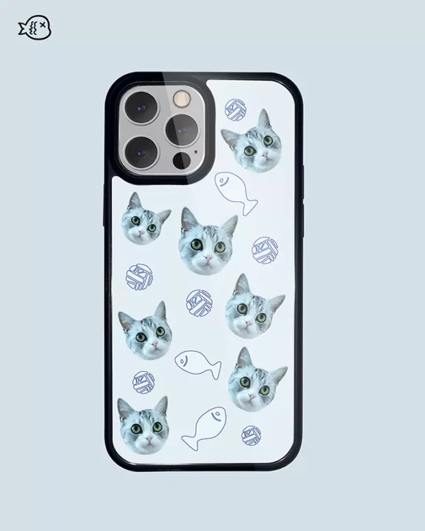 Pet Face Custom Phone Case In Fish And Yarn Ball Pattern | Custom Pet Phone Case