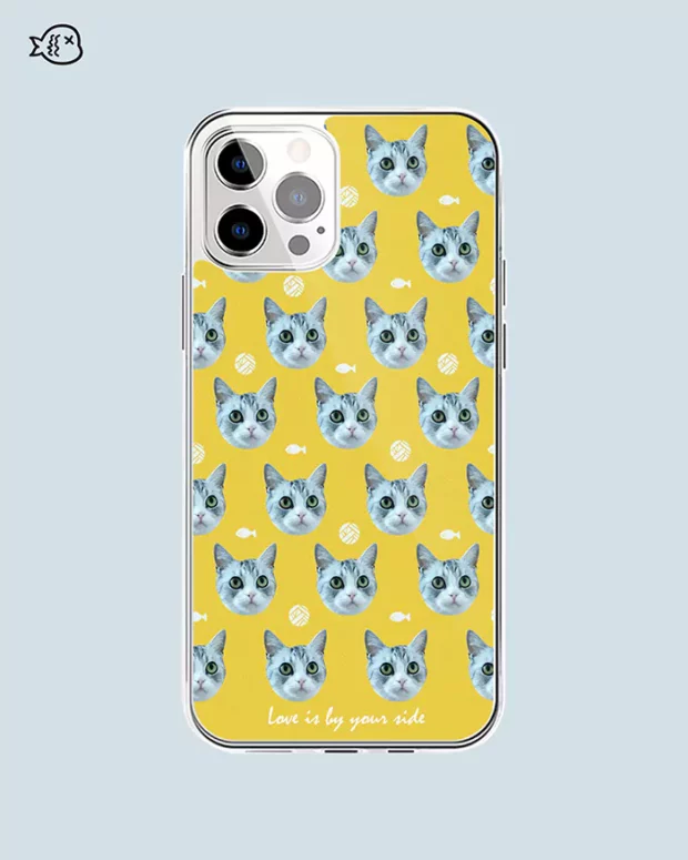 Personalized Pet Phone Case In Fish And Yarn Ball Pattern | Custom Pet Phone Case
