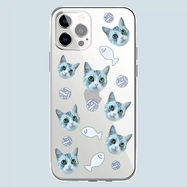 Pet Face Custom Phone Case In Fish And Yarn Ball Pattern | Custom Pet Phone Case