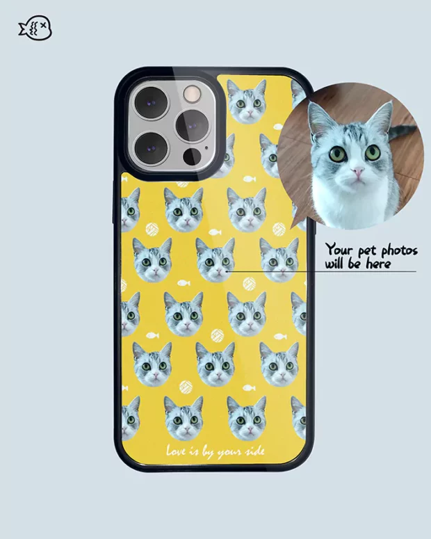 Personalized Pet Phone Case In Fish And Yarn Ball Pattern | Custom Pet Phone Case
