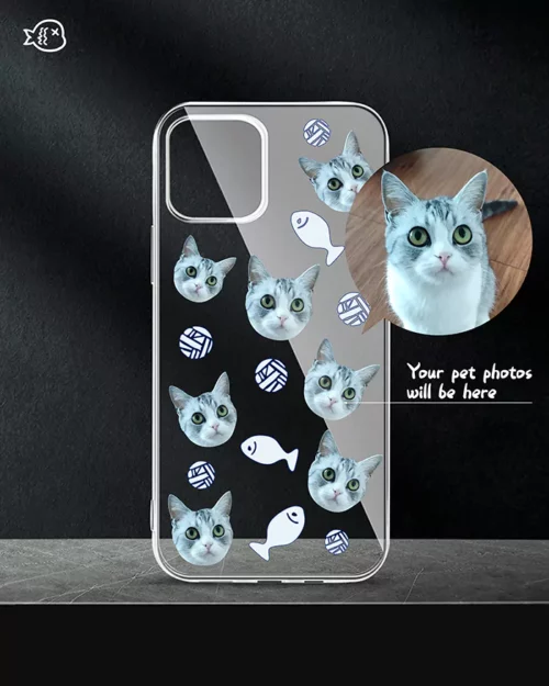 Pet Face Custom Phone Case In Fish And Yarn Ball Pattern | Custom Pet Phone Case