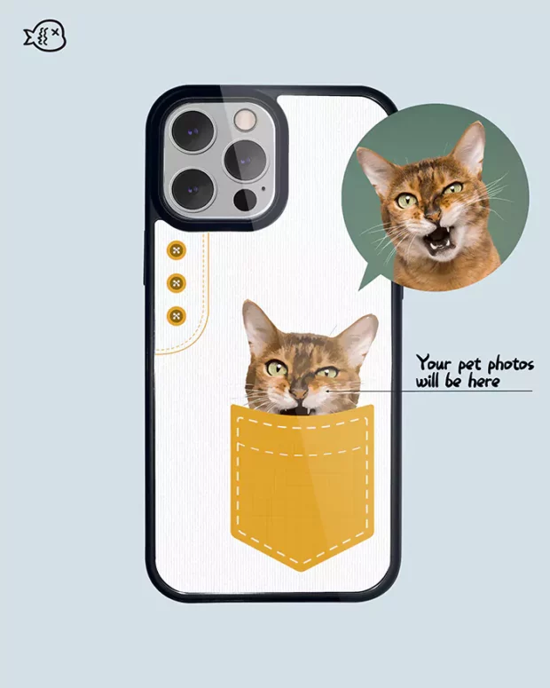 Personalized Pet Pocket Phone Case, Custom Pet Phone Case, Cat Illustration